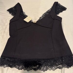 Free People Black Tank with Lace Trim. Size M